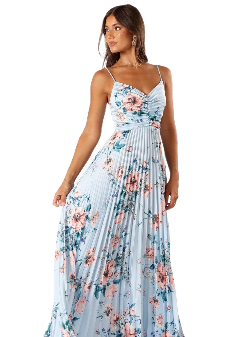 NWT Petal & Pup Naira Pleated Maxi Dress - Blue Floral